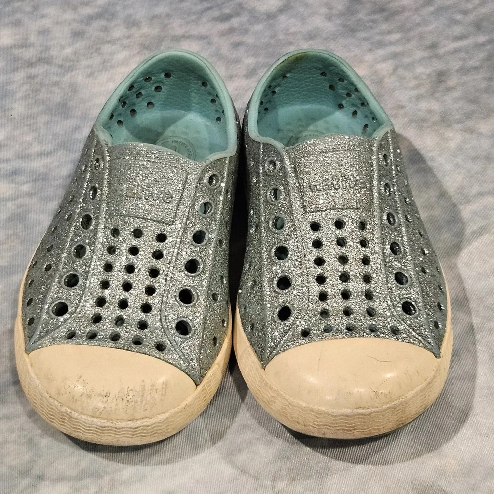 Native Slip On Toddler Girls Shoes Size 6 Blue Glitter Jefferson Style